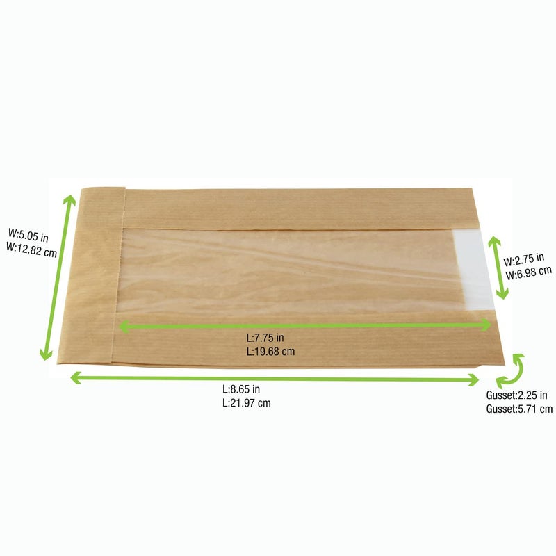 PACKNWOOD - 210SVIS2214 - Brown Kraft Bag with Window - Kraft Sealable Bag with Window - Clear Front Brown Kraft Paper - Recyclable Paper Bags - (8.7" x 5.5" x 2.4") - (Case of 1000) - Image 2